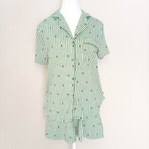 Kate Spade Green & White Striped Bee Pajama Set Size Small